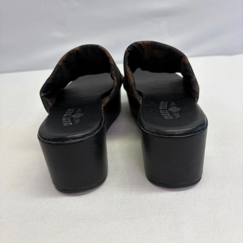 Crazy Train Leopard Platform Sandals Womens 6 Brown Black Animal Print Slides